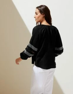 Flash Sale ⌛ M&S Collection 👚 Shirts & Blouses Pure Linen Embroidered Tie Neck Blouse 🥰 -New In Womens Sales 2022 SD 01 T52 3932 Y0 X EC 3