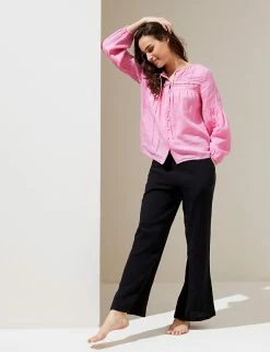 Hot Sale 🌟 M&S Collection 👚 Shirts & Blouses Pure Linen Tie Neck 3/4 Sleeve Blouse 🌟 -New In Womens Sales 2022 SD 01 T52 3933 A0 X EC 1