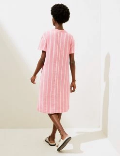 Best deal 🥰 M&S Collection 👗 Dresses Linen Rich Striped V-Neck Shift 👗 Dress ✔️ -New In Womens Sales 2022 SD 01 T52 6102A A4 X EC 3