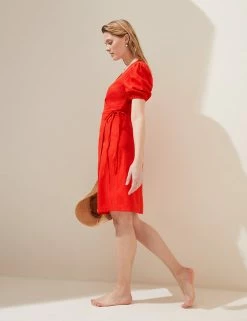 Brand new 🎉 M&S Collection 👗 Dresses Linen Blend V-Neck Mini Wrap 👗 Dress 👏 -New In Womens Sales 2022 SD 01 T52 6103 B0 X EC 1