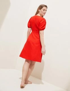 Brand new 🎉 M&S Collection 👗 Dresses Linen Blend V-Neck Mini Wrap 👗 Dress 👏 -New In Womens Sales 2022 SD 01 T52 6103 B0 X EC 3