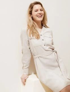 Best reviews of 🥰 M&S Collection 👗 Dresses Linen Rich Knee Length 👕 Shirt 👗 Dress 🎉 -New In Womens Sales 2022 SD 01 T52 6702 NU X EC 4