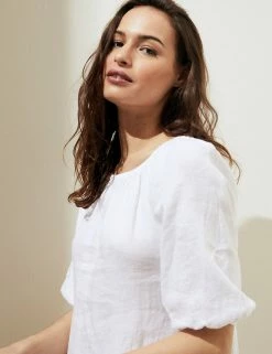 Promo 👏 M&S Collection 👗 Dresses Pure Linen Bardot Short Sleeve Midi 👗 Dress 👍 -New In Womens Sales 2022 SD 01 T52 6724 Z0 X EC 3