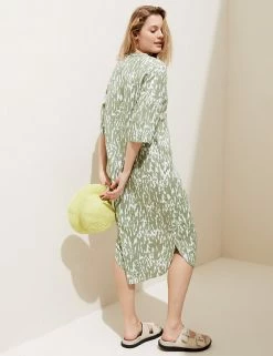 Buy 🛒 M&S Collection Tunics Pure Linen Printed V-Neck 3/4 Sleeve Tunic 🌟 -New In Womens Sales 2022 SD 01 T52 6727 KA X EC 2