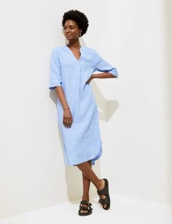 Deals 🤩 M&S Collection Tunics Pure Linen V-Neck 3/4 Sleeve Tunic 🔥 -New In Womens Sales 2022 SD 01 T52 6728 SA X EC 2