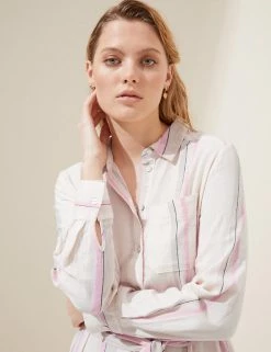 Flash Sale ✔️ M&S Collection 👗 Dresses Linen Rich Striped Belted Midi 👕 Shirt 👗 Dress ✨ -New In Womens Sales 2022 SD 01 T52 6797 K4 X EC 1