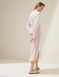 Flash Sale ✔️ M&S Collection 👗 Dresses Linen Rich Striped Belted Midi 👕 Shirt 👗 Dress ✨ -New In Womens Sales 2022 SD 01 T52 6797 K4 X EC 3