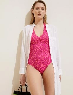 Budget ⭐ M&S Collection 🩱 Swimsuits Animal Print Padded Halterneck 🩱 Swimsuit 🔔