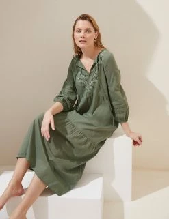 Buy ⌛ M&S Collection 👗 Dresses Pure Cotton Embroidered Maxi Beach 👗 Dress ✨