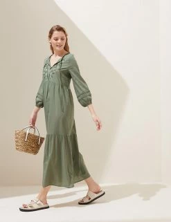 Buy ⌛ M&S Collection 👗 Dresses Pure Cotton Embroidered Maxi Beach 👗 Dress ✨ -New In Womens Sales 2022 SD 01 T52 7559 KH X EC 2