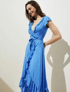 Cheapest 🔔 M&S Collection 👗 Dresses Polka Dot Frill Detail Midi Wrap 👗 Dress 🎁 -New In Womens Sales 2022 SD 01 T52 7584 E4 X EC 4