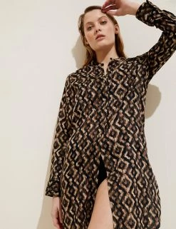 Brand new 🎉 M&S Collection 👚 Shirts & Blouses Pure Cotton Printed Beach Cover Up 👚 Shirt ✔️ -New In Womens Sales 2022 SD 01 T52 7950 Y4 X EC 2