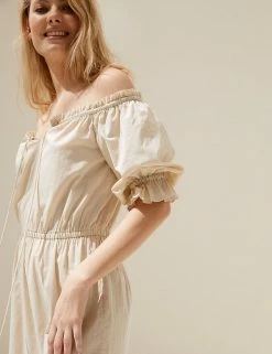 Best reviews of 😀 M&S Collection 👗 Dresses Pure Cotton Bardot Midi Tiered Beach 👗 Dress 🎉 -New In Womens Sales 2022 SD 01 T52 7968 SU X EC 3