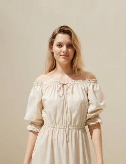 Best reviews of 😀 M&S Collection 👗 Dresses Pure Cotton Bardot Midi Tiered Beach 👗 Dress 🎉 -New In Womens Sales 2022 SD 01 T52 7968 SU X EC 5