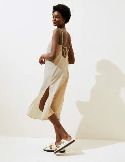 Discount 🧨 M&S Collection 👗 Dresses Pure Cotton Midi Slip 👗 Dress 😀 -New In Womens Sales 2022 SD 01 T52 7986 SU X EC 1