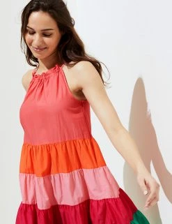 Coupon ⭐ M&S Collection 👗 Dresses Pure Cotton Colour Block Mini Beach 👗 Dress 🎉 -New In Womens Sales 2022 SD 01 T52 8263 J4 X EC 1