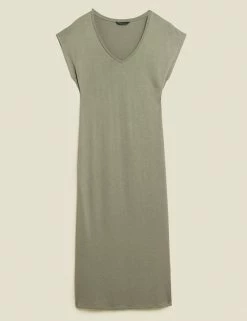 Hot Sale ⭐ M&S Collection 👗 Dresses Jersey V-Neck Midi Shift 👗 Dress 🧨 -New In Womens Sales 2022 SD 01 T52 8362 XJ X EC 90