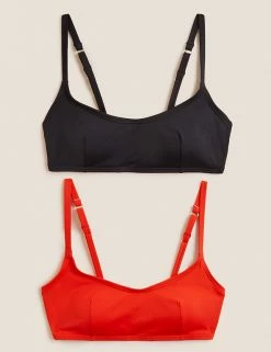 Cheap ⌛ M&S Collection 👙 Bikinis 2 Pack Padded V-Neck 👙 Bikini Tops 🧨