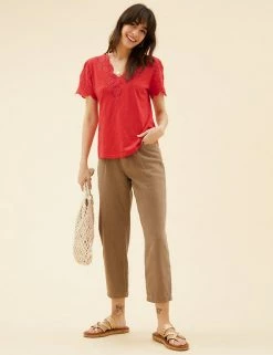 New 🎉 Per Una Women Pure Cotton Broderie V-Neck T-Shirt 🌟 -New In Womens Sales 2022 SD 01 T53 1245U F9 X EC 1