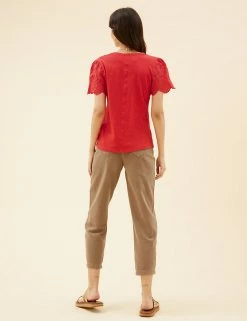 New 🎉 Per Una Women Pure Cotton Broderie V-Neck T-Shirt 🌟 -New In Womens Sales 2022 SD 01 T53 1245U F9 X EC 4