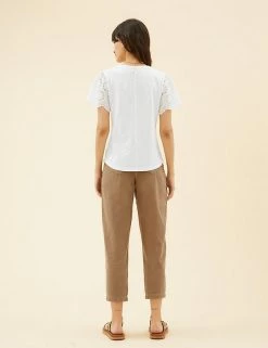 New 🎉 Per Una Women Pure Cotton Broderie V-Neck T-Shirt 🌟 -New In Womens Sales 2022 SD 01 T53 1245U KY X EC 4