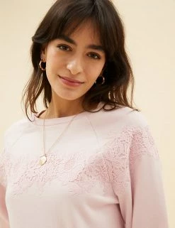 Buy 💯 Per Una Sweatshirts Pure Cotton Lace Insert Sweatshirt 🥰 -New In Womens Sales 2022 SD 01 T53 1246U A1 X EC 2