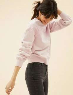 Buy 💯 Per Una Sweatshirts Pure Cotton Lace Insert Sweatshirt 🥰 -New In Womens Sales 2022 SD 01 T53 1246U A1 X EC 3