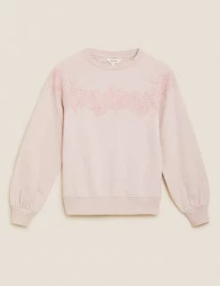 Buy 💯 Per Una Sweatshirts Pure Cotton Lace Insert Sweatshirt 🥰 -New In Womens Sales 2022 SD 01 T53 1246U A1 X EC 90