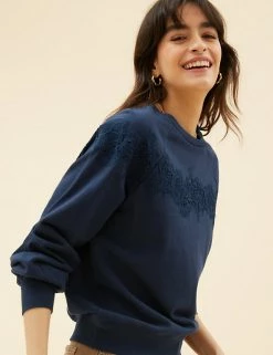 Buy 💯 Per Una Sweatshirts Pure Cotton Lace Insert Sweatshirt 🥰