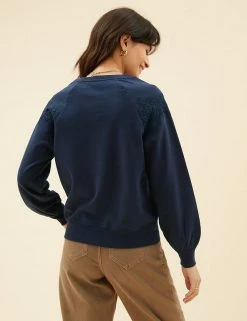 Buy 💯 Per Una Sweatshirts Pure Cotton Lace Insert Sweatshirt 🥰 -New In Womens Sales 2022 SD 01 T53 1246U F0 X EC 4