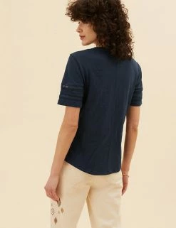 Cheapest ❤️ Per Una Women Pure Cotton V-Neck Lace Insert T-Shirt ⭐ -New In Womens Sales 2022 SD 01 T53 1249U F0 X EC 2