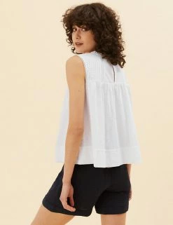 Cheapest 🧨 Per Una Tops Pure Cotton Embroidered Sleeveless Vest Top ⭐ -New In Womens Sales 2022 SD 01 T53 1250U KY X EC 0