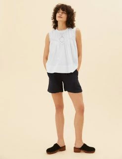 Cheapest 🧨 Per Una Tops Pure Cotton Embroidered Sleeveless Vest Top ⭐ -New In Womens Sales 2022 SD 01 T53 1250U KY X EC 1