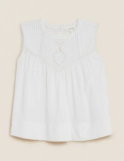 Cheapest 🧨 Per Una Tops Pure Cotton Embroidered Sleeveless Vest Top ⭐ -New In Womens Sales 2022 SD 01 T53 1250U KY X EC 90