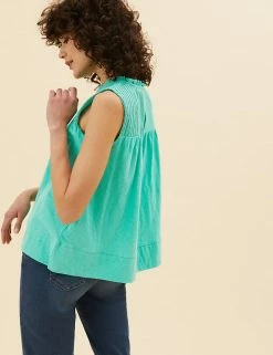 Cheapest 🧨 Per Una Tops Pure Cotton Embroidered Sleeveless Vest Top ⭐ -New In Womens Sales 2022 SD 01 T53 1250U ZO X EC 2