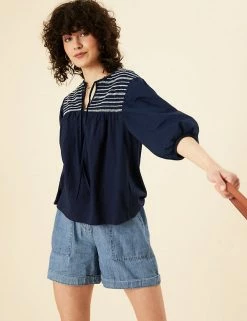 Hot Sale 🛒 Per Una Women Cotton Rich Embroidered 3/4 Sleeve Jersey Top ✨ -New In Womens Sales 2022 SD 01 T53 1251U F0 X EC 2