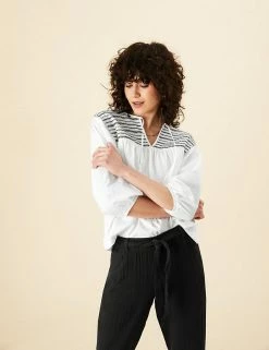 Hot Sale 🛒 Per Una Women Cotton Rich Embroidered 3/4 Sleeve Jersey Top ✨ -New In Womens Sales 2022 SD 01 T53 1251U KY X EC 2