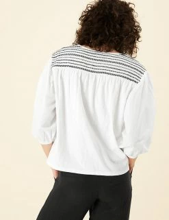 Hot Sale 🛒 Per Una Women Cotton Rich Embroidered 3/4 Sleeve Jersey Top ✨ -New In Womens Sales 2022 SD 01 T53 1251U KY X EC 4