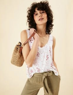 New ✨ Per Una Vests Linen Blend Printed Scoop Neck Vest Top 🛒