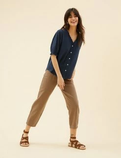 Promo 😀 Per Una Tops Pure Cotton Textured Short Sleeve Top ✨ -New In Womens Sales 2022 SD 01 T53 2370U F0 X EC 0