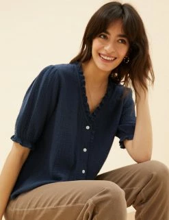 Promo 😀 Per Una Tops Pure Cotton Textured Short Sleeve Top ✨ -New In Womens Sales 2022 SD 01 T53 2370U F0 X EC 2