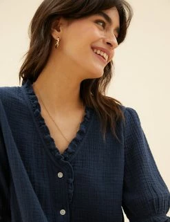 Promo 😀 Per Una Tops Pure Cotton Textured Short Sleeve Top ✨ -New In Womens Sales 2022 SD 01 T53 2370U F0 X EC 3