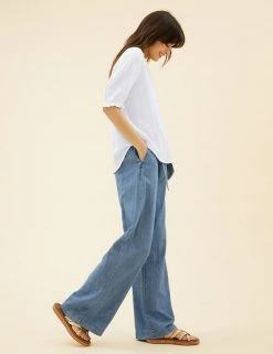 Promo 😀 Per Una Tops Pure Cotton Textured Short Sleeve Top ✨ -New In Womens Sales 2022 SD 01 T53 2370U KY X EC 3