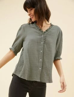 Promo 😀 Per Una Tops Pure Cotton Textured Short Sleeve Top ✨ -New In Womens Sales 2022 SD 01 T53 2370U XJ X EC 2