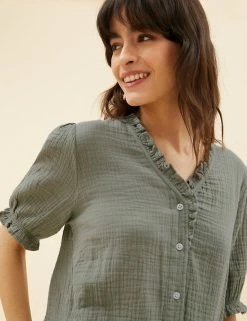 Promo 😀 Per Una Tops Pure Cotton Textured Short Sleeve Top ✨ -New In Womens Sales 2022 SD 01 T53 2370U XJ X EC 3