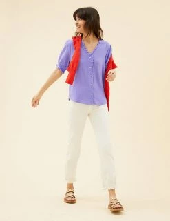 Promo 😀 Per Una Tops Pure Cotton Textured Short Sleeve Top ✨ -New In Womens Sales 2022 SD 01 T53 2370U YP X EC 1