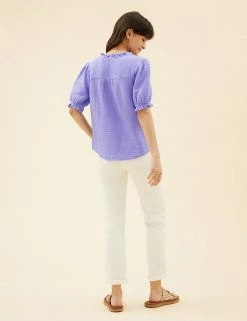 Promo 😀 Per Una Tops Pure Cotton Textured Short Sleeve Top ✨ -New In Womens Sales 2022 SD 01 T53 2370U YP X EC 3