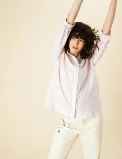 Flash Sale 👍 Per Una 👚 Shirts & Blouses Pure Cotton Striped Long Sleeve 👚 Shirt 👍 -New In Womens Sales 2022 SD 01 T53 2373U C8 X EC 1