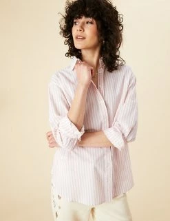 Flash Sale 👍 Per Una 👚 Shirts & Blouses Pure Cotton Striped Long Sleeve 👚 Shirt 👍 -New In Womens Sales 2022 SD 01 T53 2373U C8 X EC 2