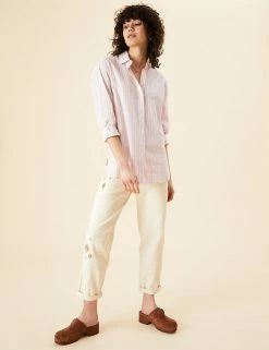 Flash Sale 👍 Per Una 👚 Shirts & Blouses Pure Cotton Striped Long Sleeve 👚 Shirt 👍 -New In Womens Sales 2022 SD 01 T53 2373U C8 X EC 3